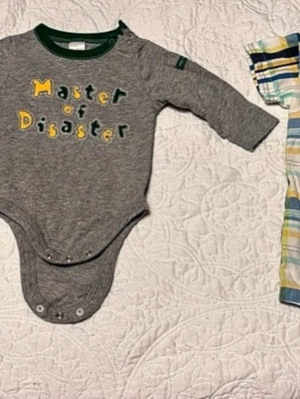 Vintage 2005 Old Navy Baby Boy 3-6M Master of Disaster Set & Plaid Romper